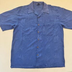 Tommy Bahama 100% SILK Blue Sailboat Bird Print Button Up Relax Fit Shirt B5/9